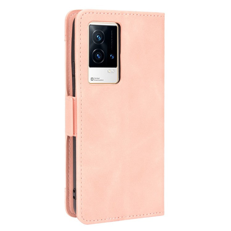 Multiple Card Slot Design Flip Phone Case PU Leather Wallet Cover Protector for vivo iQOO 8 - Pink