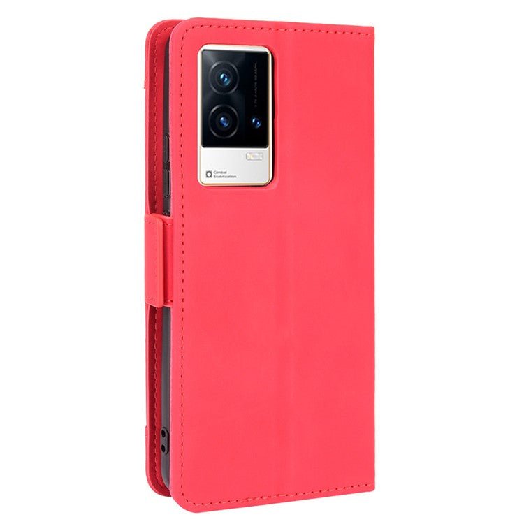 Multiple Card Slot Design Flip Phone Case PU Leather Wallet Cover Protector for vivo iQOO 8 - Red