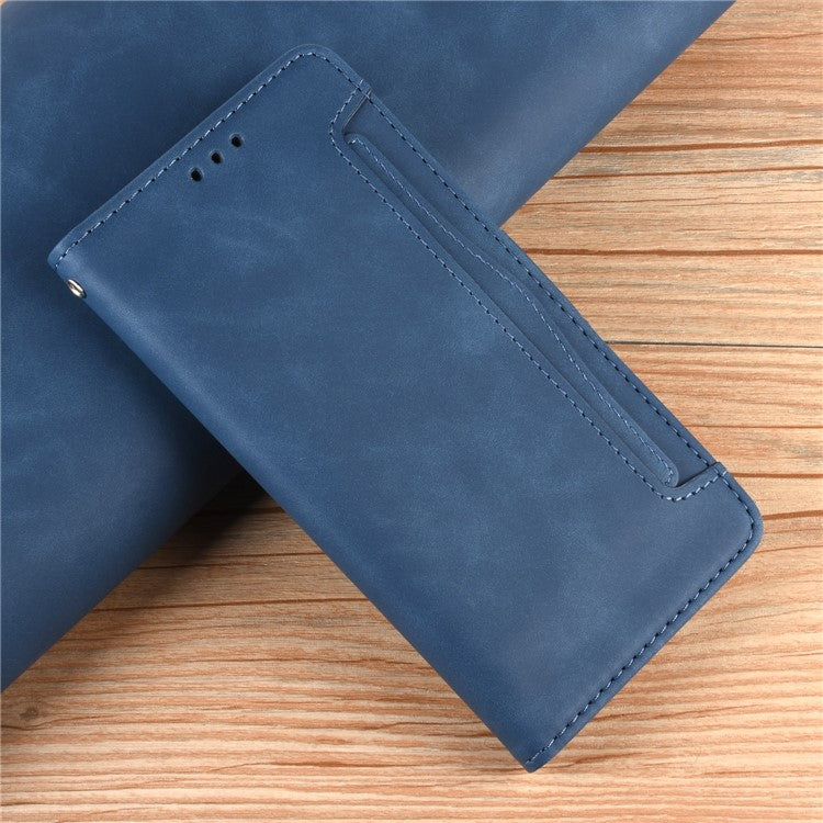 Multiple Card Slot Design Flip Phone Case PU Leather Wallet Cover Protector for vivo iQOO 8 - Blue