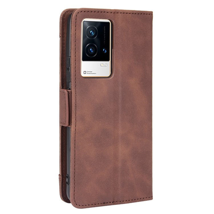 Multiple Card Slot Design Flip Phone Case PU Leather Wallet Cover Protector for vivo iQOO 8 - Brown