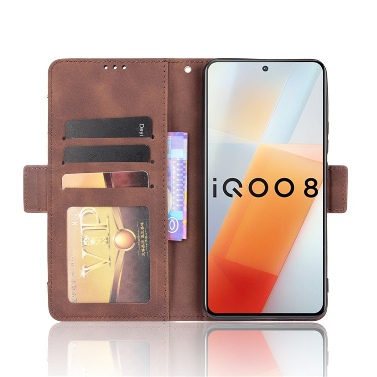 Multiple Card Slot Design Flip Phone Case PU Leather Wallet Cover Protector for vivo iQOO 8 - Brown