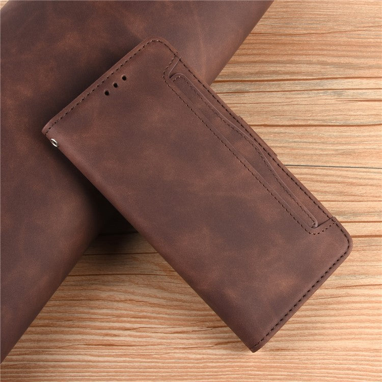 Multiple Card Slot Design Flip Phone Case PU Leather Wallet Cover Protector for vivo iQOO 8 - Brown