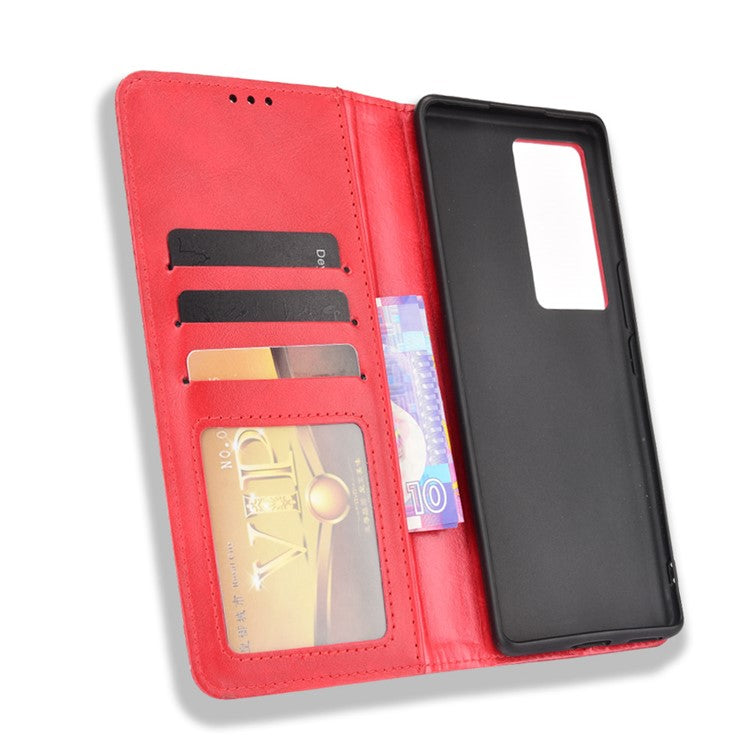 Wallet Design Retro Textured Surface Anti-Drop Phone Leather Case Stand Cover for vivo iQOO 8 Pro - Red