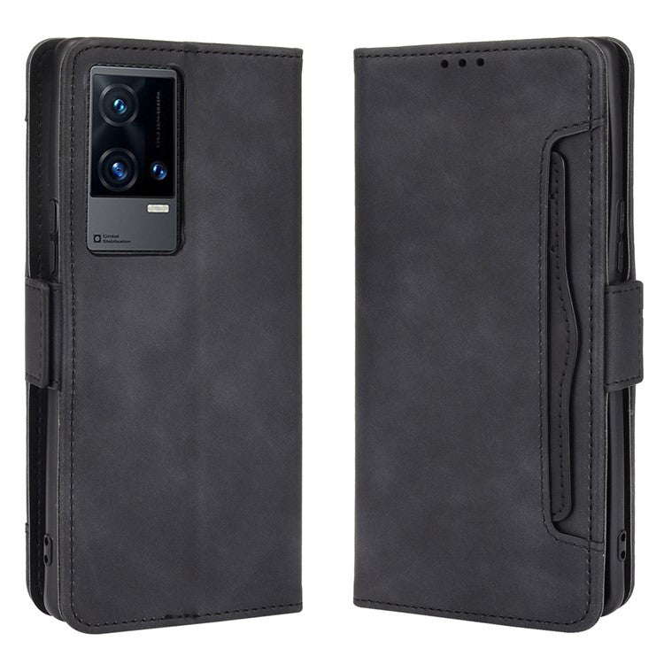 Flip Phone Case Multiple Card Slot Design PU Leather Wallet Cover Protector for vivo iQOO 8 Pro - Black