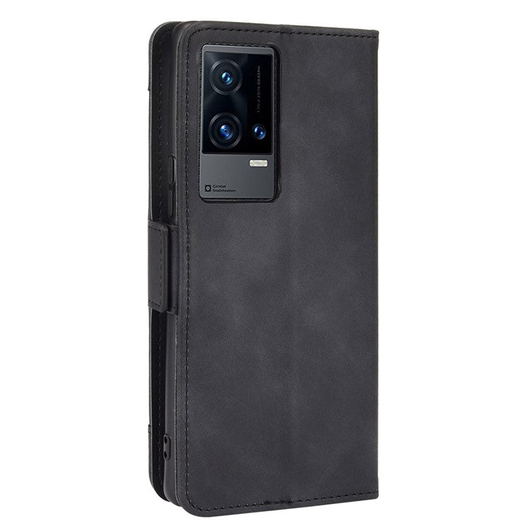 Flip Phone Case Multiple Card Slot Design PU Leather Wallet Cover Protector for vivo iQOO 8 Pro - Black