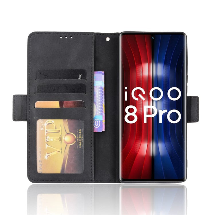 Flip Phone Case Multiple Card Slot Design PU Leather Wallet Cover Protector for vivo iQOO 8 Pro - Black