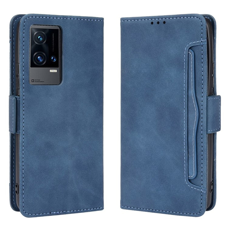 Flip Phone Case Multiple Card Slot Design PU Leather Wallet Cover Protector for vivo iQOO 8 Pro - Blue