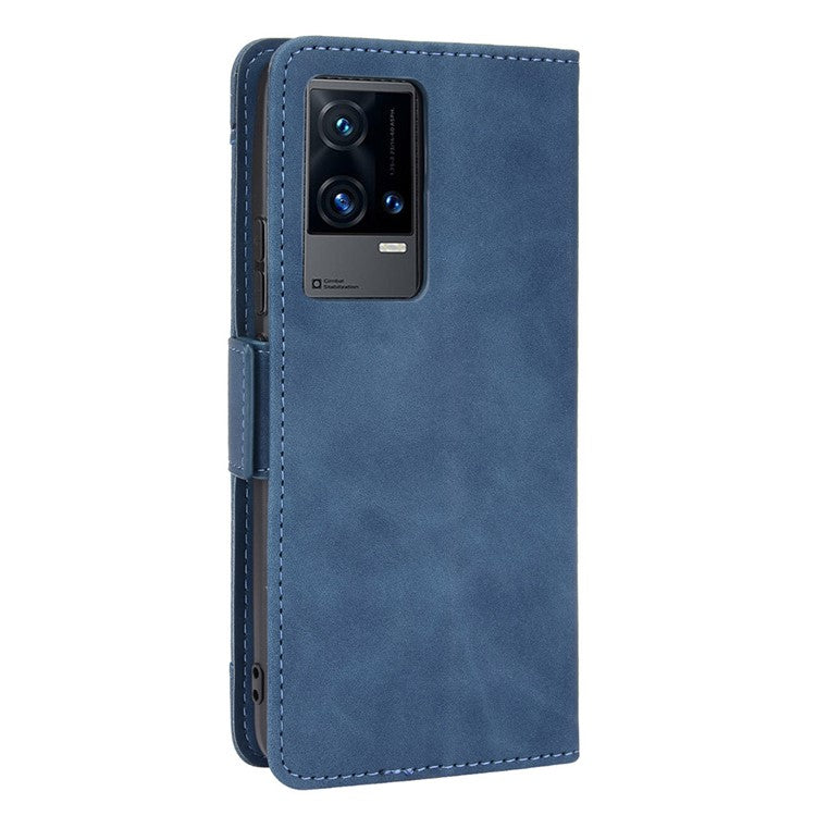 Flip Phone Case Multiple Card Slot Design PU Leather Wallet Cover Protector for vivo iQOO 8 Pro - Blue