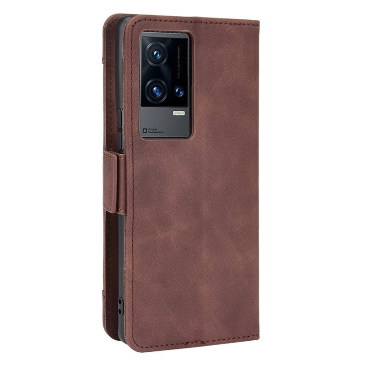 Flip Phone Case Multiple Card Slot Design PU Leather Wallet Cover Protector for vivo iQOO 8 Pro - Brown