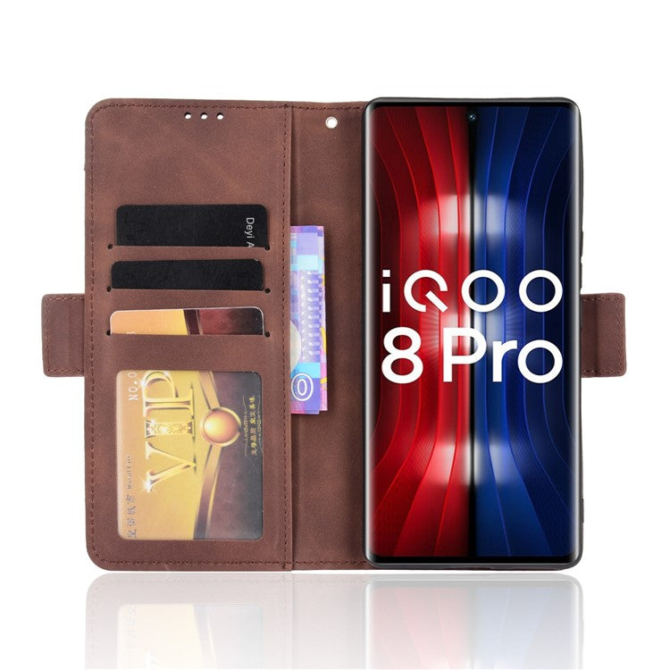 Flip Phone Case Multiple Card Slot Design PU Leather Wallet Cover Protector for vivo iQOO 8 Pro - Brown