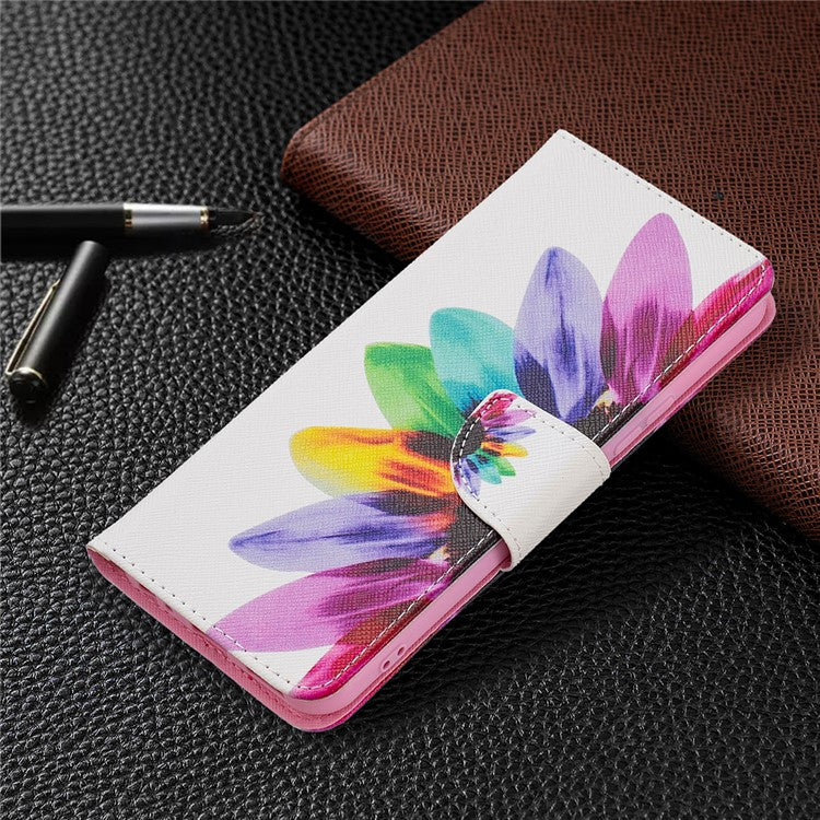 Pattern Printing PU Leather Phone Case Stand Book Design Flip Folio Cover with Wallet for vivo Y21 - Sunflower