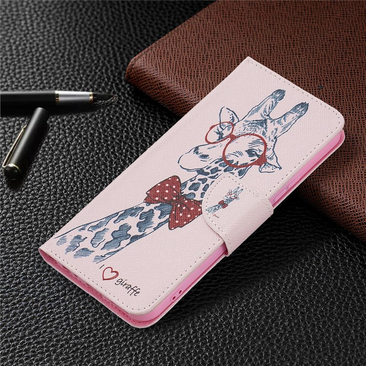 Pattern Printing PU Leather Phone Case Stand Book Design Flip Folio Cover with Wallet for vivo Y21 - Giraffe