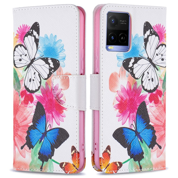 Pattern Printing PU Leather Phone Case Stand Book Design Flip Folio Cover with Wallet for vivo Y21 - Two Butterflies