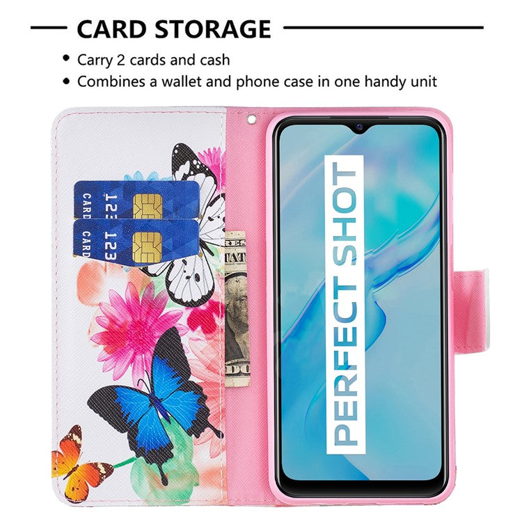 Pattern Printing PU Leather Phone Case Stand Book Design Flip Folio Cover with Wallet for vivo Y21 - Two Butterflies