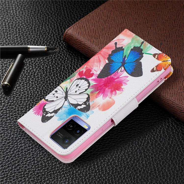 Pattern Printing PU Leather Phone Case Stand Book Design Flip Folio Cover with Wallet for vivo Y21 - Two Butterflies