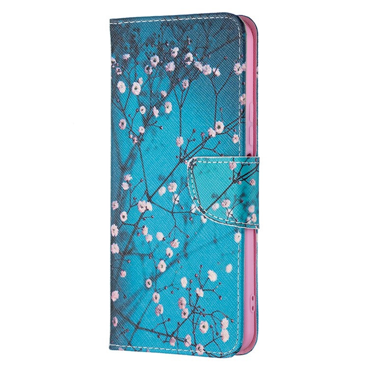 Pattern Printing PU Leather Phone Case Stand Book Design Flip Folio Cover with Wallet for vivo Y21 - Plum Blossom