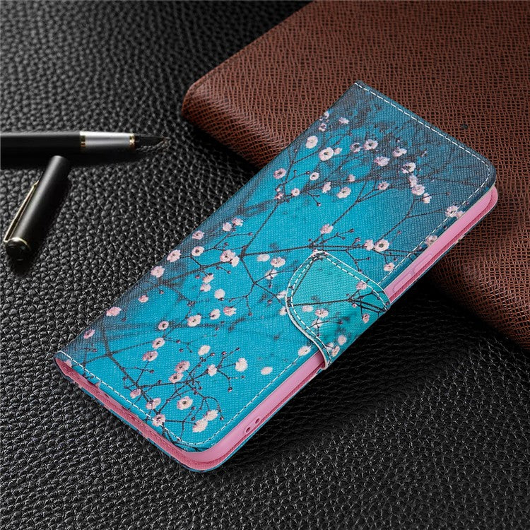 Pattern Printing PU Leather Phone Case Stand Book Design Flip Folio Cover with Wallet for vivo Y21 - Plum Blossom