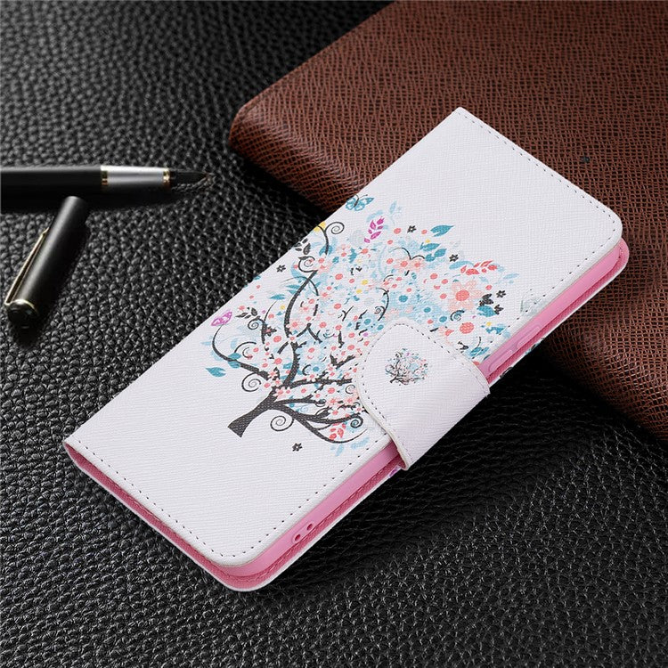 Pattern Printing PU Leather Phone Case Stand Book Design Flip Folio Cover with Wallet for vivo Y21 - Flower Tree