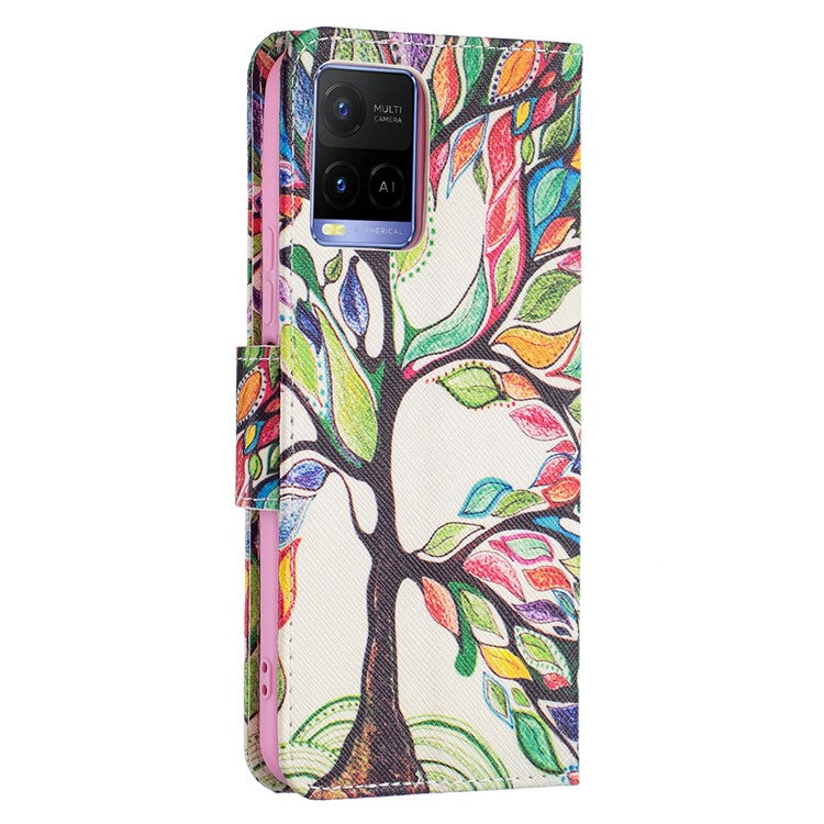 Pattern Printing PU Leather Phone Case Stand Book Design Flip Folio Cover with Wallet for vivo Y21 - Life Tree