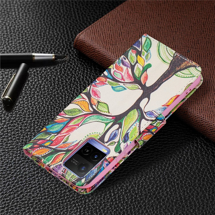 Pattern Printing PU Leather Phone Case Stand Book Design Flip Folio Cover with Wallet for vivo Y21 - Life Tree