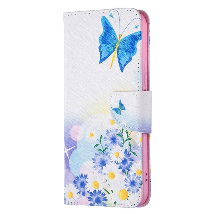 Pattern Printing PU Leather Phone Case Stand Book Design Flip Folio Cover with Wallet for vivo Y21 - Butterfly and Flowers