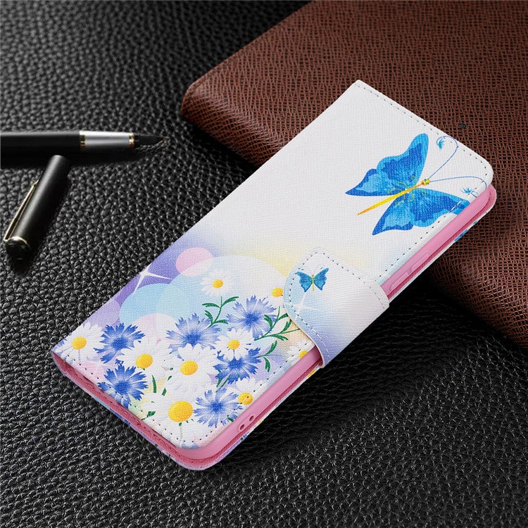 Pattern Printing PU Leather Phone Case Stand Book Design Flip Folio Cover with Wallet for vivo Y21 - Butterfly and Flowers