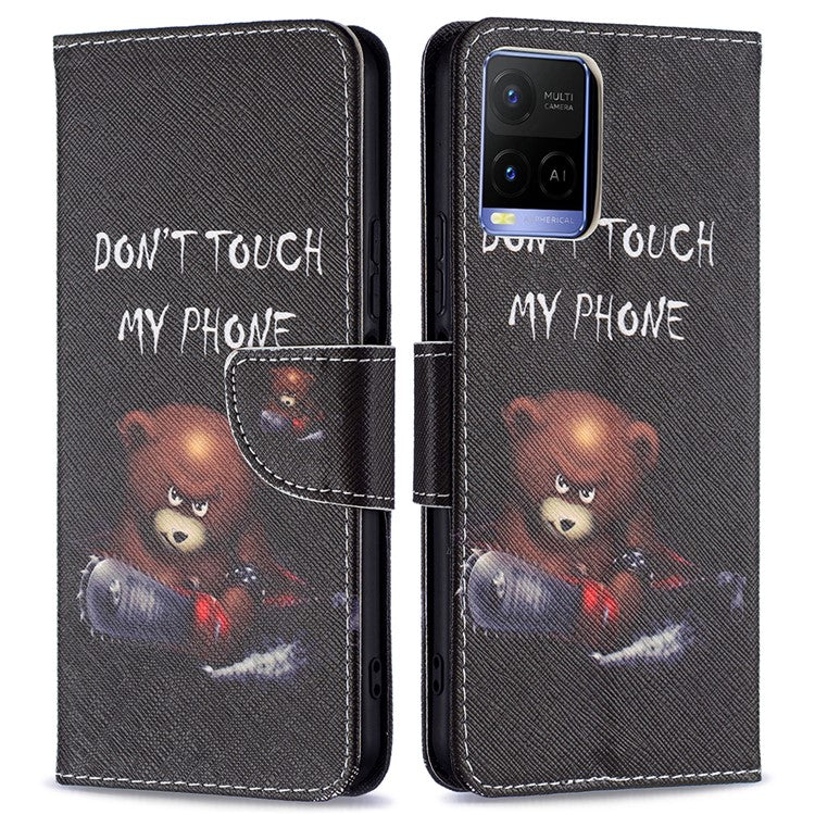 Pattern Printing PU Leather Phone Case Stand Book Design Flip Folio Cover with Wallet for vivo Y21 - Bear