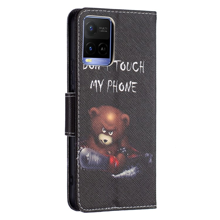 Pattern Printing PU Leather Phone Case Stand Book Design Flip Folio Cover with Wallet for vivo Y21 - Bear