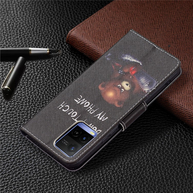 Pattern Printing PU Leather Phone Case Stand Book Design Flip Folio Cover with Wallet for vivo Y21 - Bear