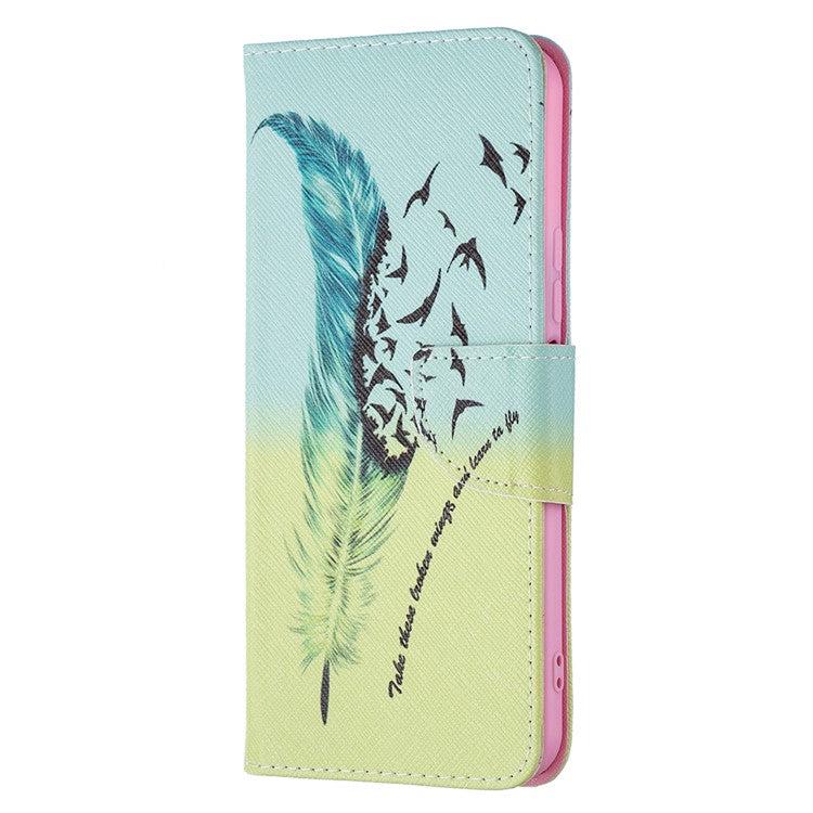 Pattern Printing PU Leather Phone Case Stand Book Design Flip Folio Cover with Wallet for vivo Y21 - Feather and Birds