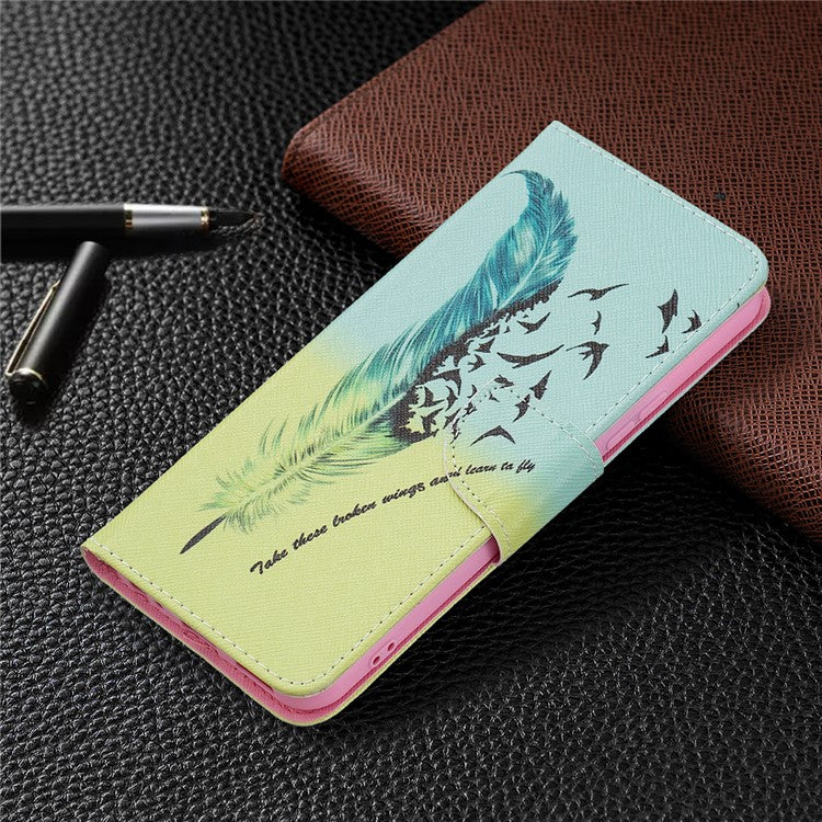 Pattern Printing PU Leather Phone Case Stand Book Design Flip Folio Cover with Wallet for vivo Y21 - Feather and Birds