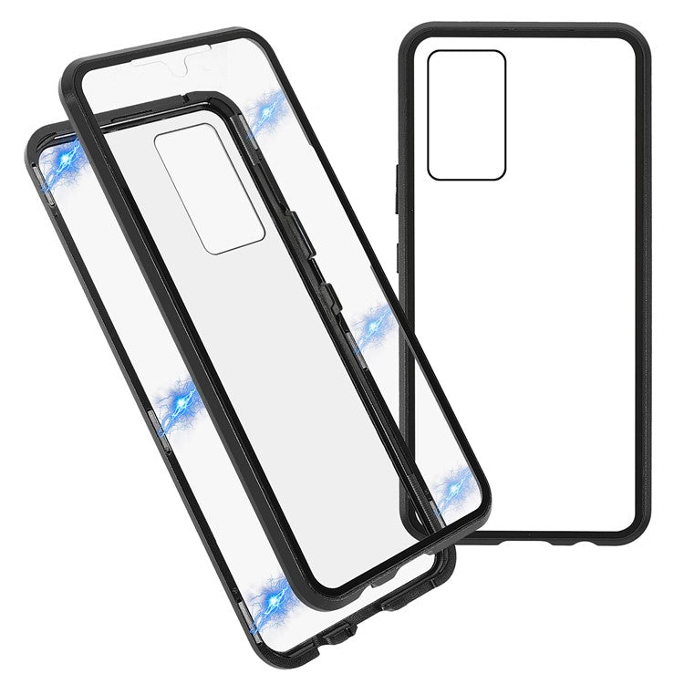 360 Degree Full Coverage Metal Frame + Double-sided Tempered Glass Magnetic Phone Case Shell for vivo V21e 4G - Black