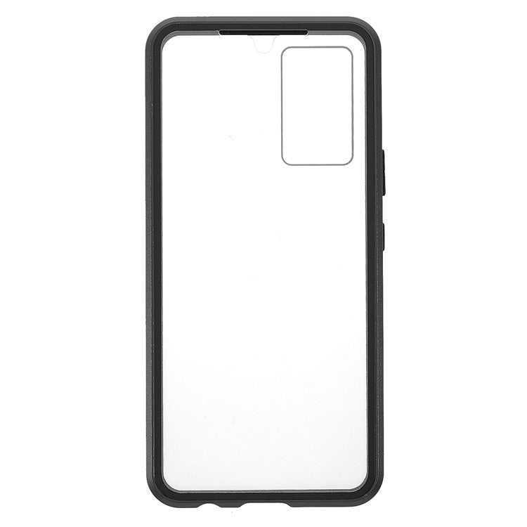 360 Degree Full Coverage Metal Frame + Double-sided Tempered Glass Magnetic Phone Case Shell for vivo V21e 4G - Black