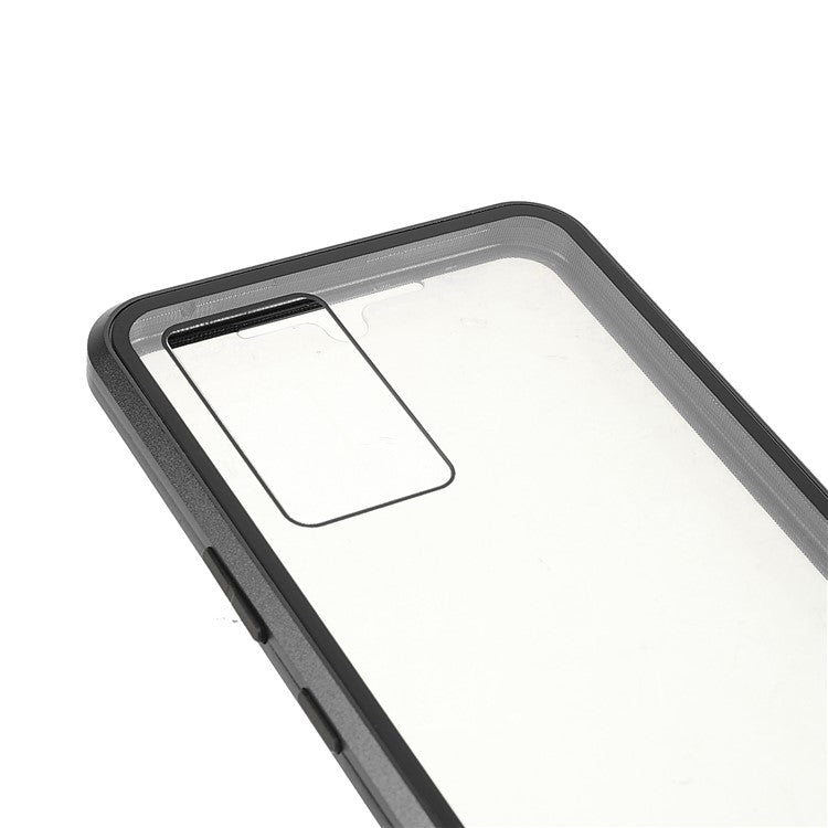 360 Degree Full Coverage Metal Frame + Double-sided Tempered Glass Magnetic Phone Case Shell for vivo V21e 4G - Black