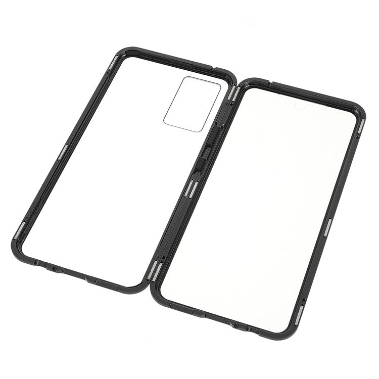 360 Degree Full Coverage Metal Frame + Double-sided Tempered Glass Magnetic Phone Case Shell for vivo V21e 4G - Black