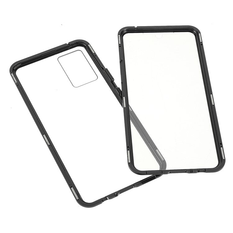 360 Degree Full Coverage Metal Frame + Double-sided Tempered Glass Magnetic Phone Case Shell for vivo V21e 4G - Black