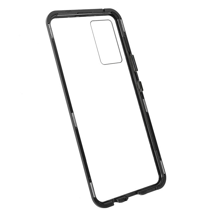 360 Degree Full Coverage Metal Frame + Double-sided Tempered Glass Magnetic Phone Case Shell for vivo V21e 4G - Black