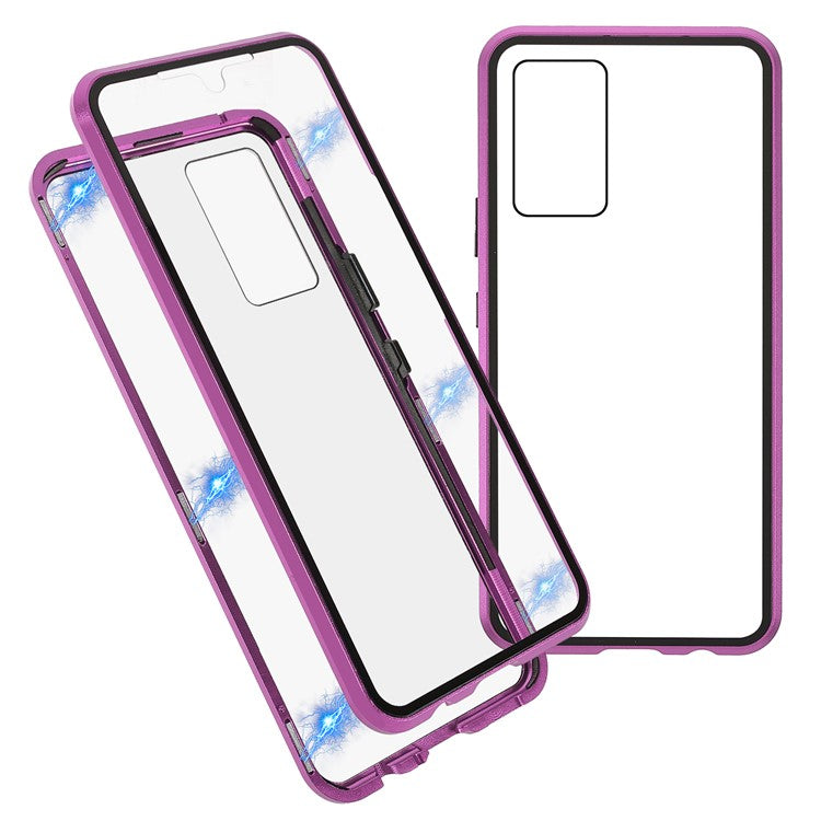 360 Degree Full Coverage Metal Frame + Double-sided Tempered Glass Magnetic Phone Case Shell for vivo V21e 4G - Purple