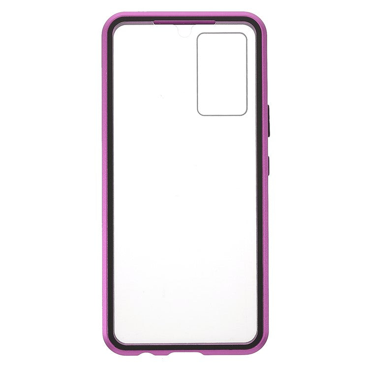 360 Degree Full Coverage Metal Frame + Double-sided Tempered Glass Magnetic Phone Case Shell for vivo V21e 4G - Purple