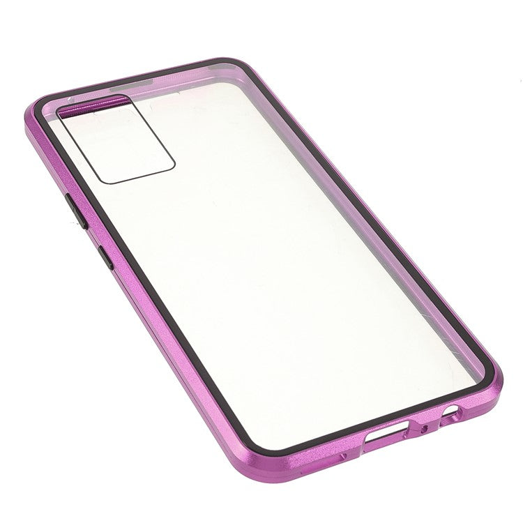 360 Degree Full Coverage Metal Frame + Double-sided Tempered Glass Magnetic Phone Case Shell for vivo V21e 4G - Purple