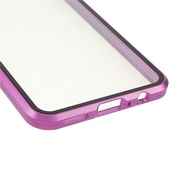 360 Degree Full Coverage Metal Frame + Double-sided Tempered Glass Magnetic Phone Case Shell for vivo V21e 4G - Purple