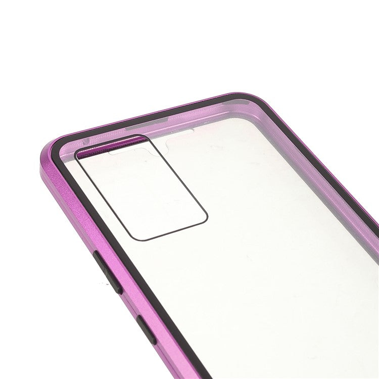 360 Degree Full Coverage Metal Frame + Double-sided Tempered Glass Magnetic Phone Case Shell for vivo V21e 4G - Purple