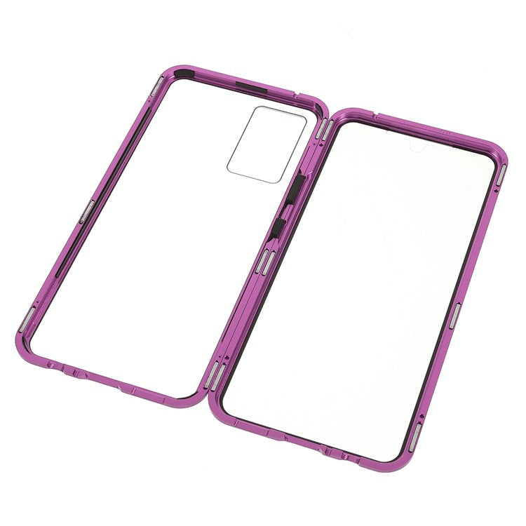 360 Degree Full Coverage Metal Frame + Double-sided Tempered Glass Magnetic Phone Case Shell for vivo V21e 4G - Purple