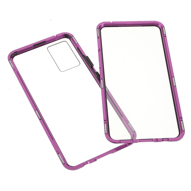 360 Degree Full Coverage Metal Frame + Double-sided Tempered Glass Magnetic Phone Case Shell for vivo V21e 4G - Purple