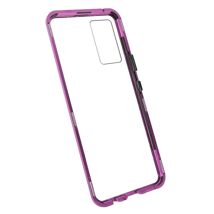 360 Degree Full Coverage Metal Frame + Double-sided Tempered Glass Magnetic Phone Case Shell for vivo V21e 4G - Purple