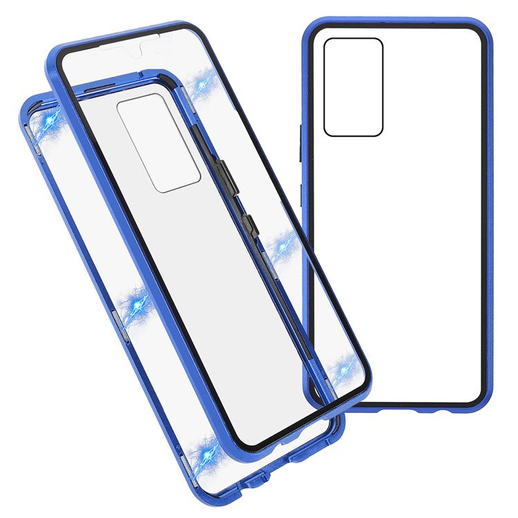 360 Degree Full Coverage Metal Frame + Double-sided Tempered Glass Magnetic Phone Case Shell for vivo V21e 4G - Blue