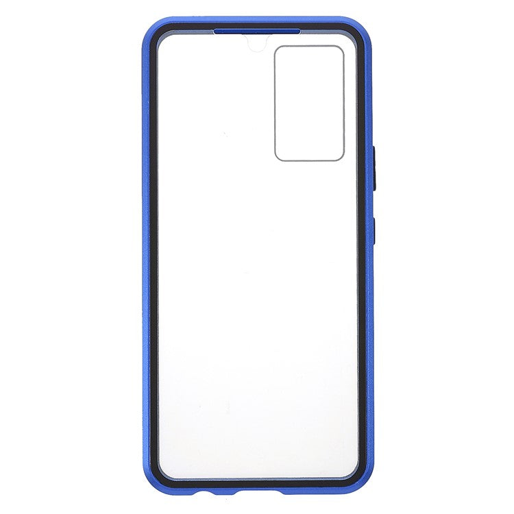 360 Degree Full Coverage Metal Frame + Double-sided Tempered Glass Magnetic Phone Case Shell for vivo V21e 4G - Blue