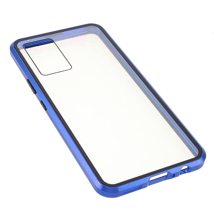 360 Degree Full Coverage Metal Frame + Double-sided Tempered Glass Magnetic Phone Case Shell for vivo V21e 4G - Blue