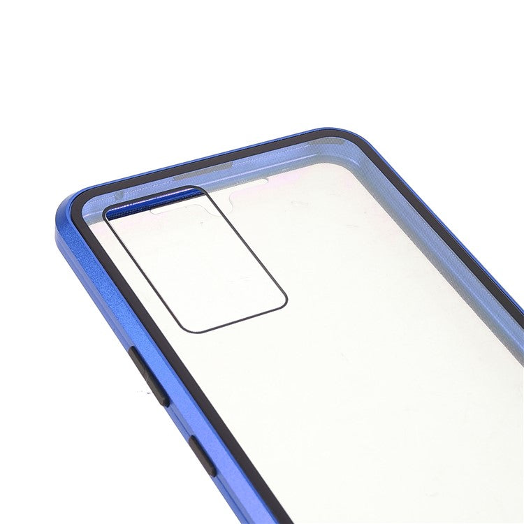 360 Degree Full Coverage Metal Frame + Double-sided Tempered Glass Magnetic Phone Case Shell for vivo V21e 4G - Blue