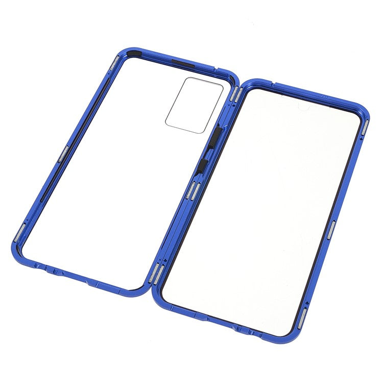 360 Degree Full Coverage Metal Frame + Double-sided Tempered Glass Magnetic Phone Case Shell for vivo V21e 4G - Blue